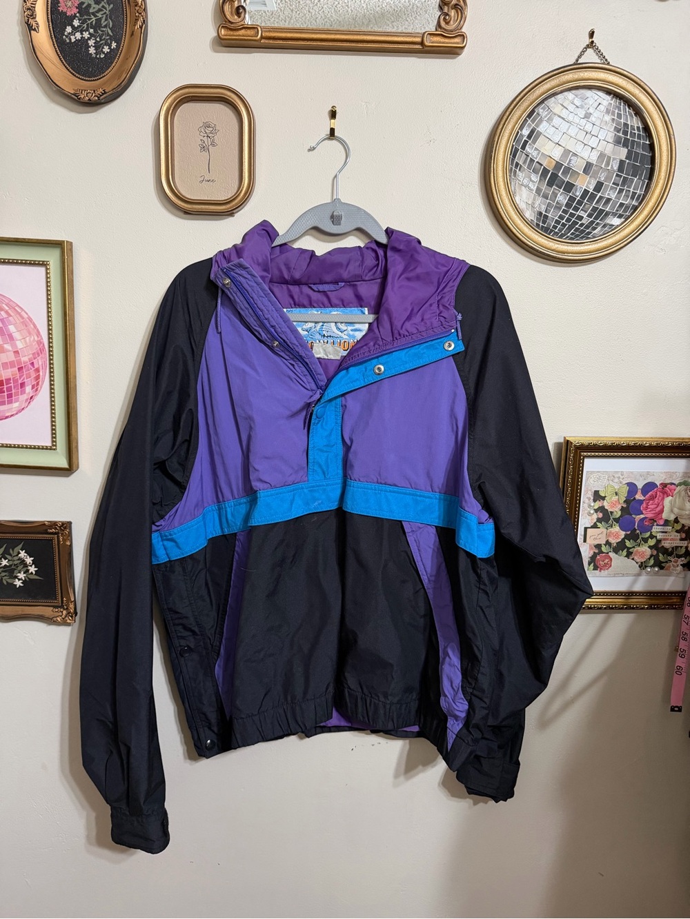 Women’s Colorblock Raincoat — Purple, Black & Blue Trim